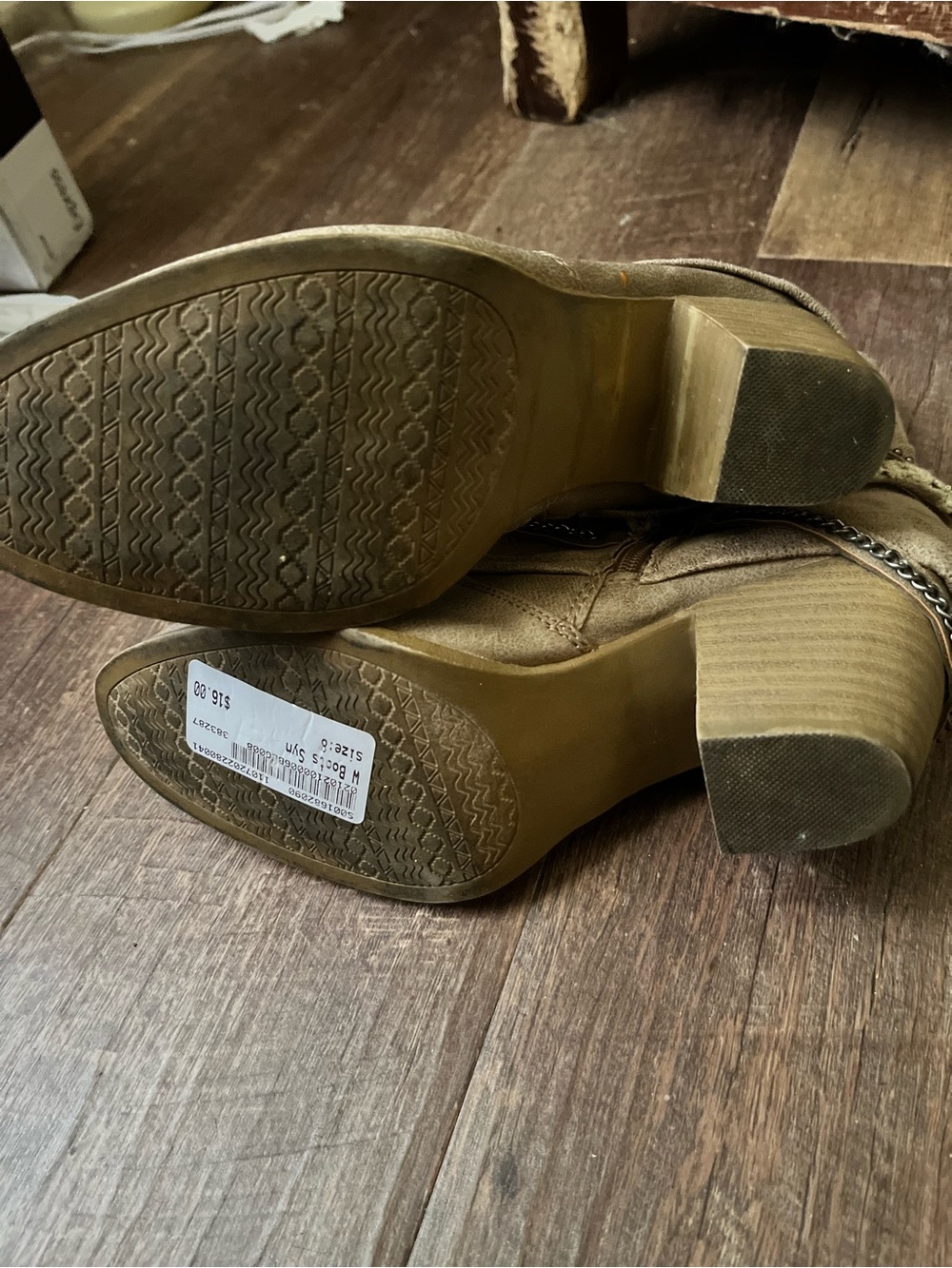 MICHI Taupe Suede Mid-Calf Heeled Ankle Boots with Decorative Straps - Picture 2 of 3
